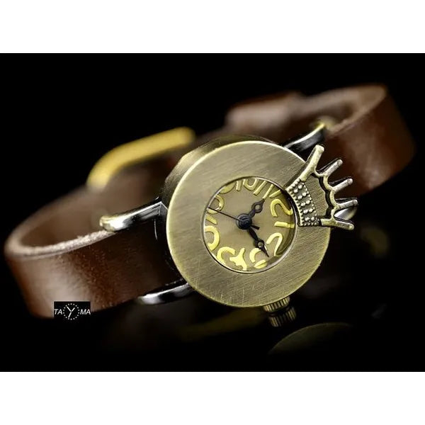 Női bőrszíjas karóra, barna Retro Punk 24 mm WR30
