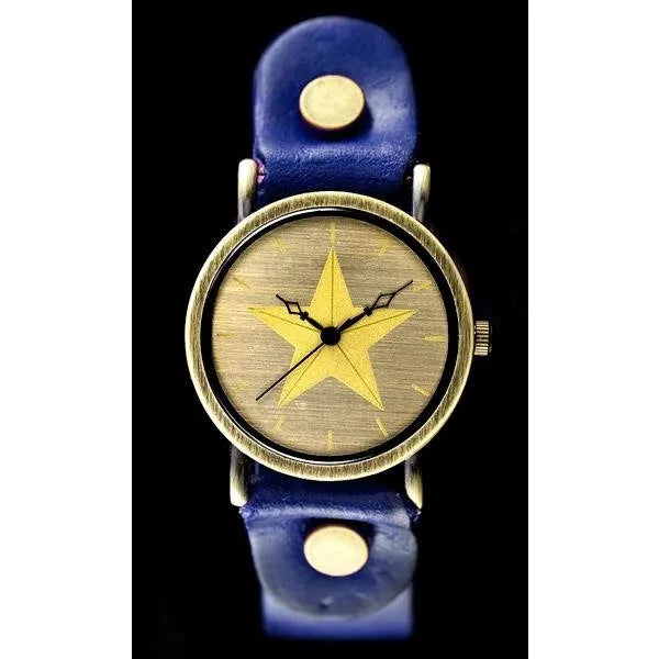 Női retro punk karóra – 33 mm, kék bőrszíj, barna számlap