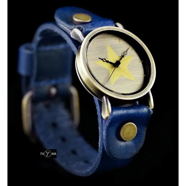 Női retro punk karóra – 33 mm, kék bőrszíj, barna számlap