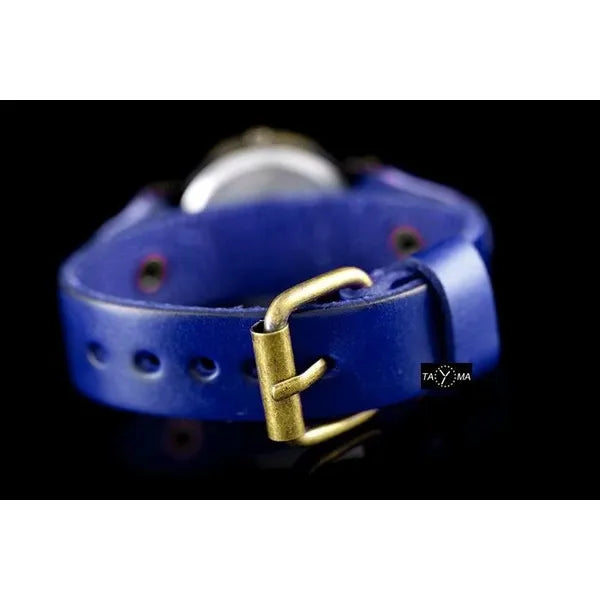 Női retro punk karóra – 33 mm, kék bőrszíj, barna számlap