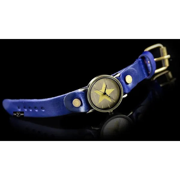Női retro punk karóra – 33 mm, kék bőrszíj, barna számlap