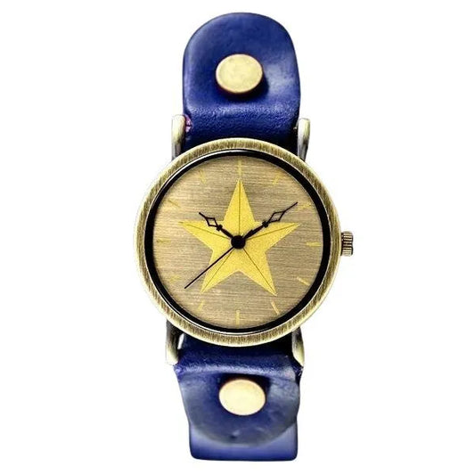 Női retro punk karóra – 33 mm, kék bőrszíj, barna számlap