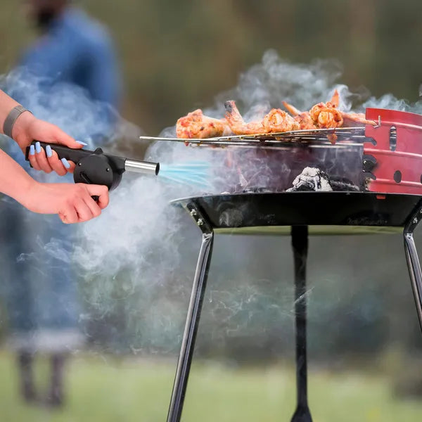 Kézi grill fújtató 24,5 cm, rozsdamentes acél fúvóka, fekete–ezüst