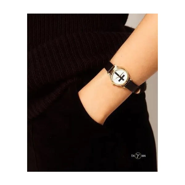 Női kvarc karóra, aranytok, fekete szövetszíj, 38 mm, WR30