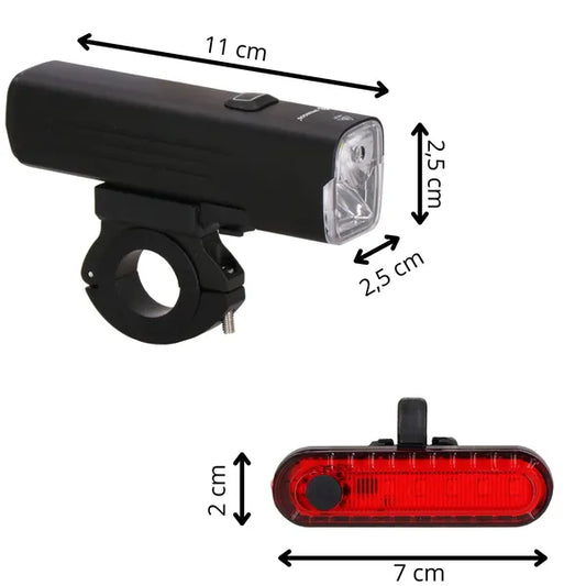 USB-tölthető kerékpár első-hátsó lámpa szett, 1000 lm, IPX4