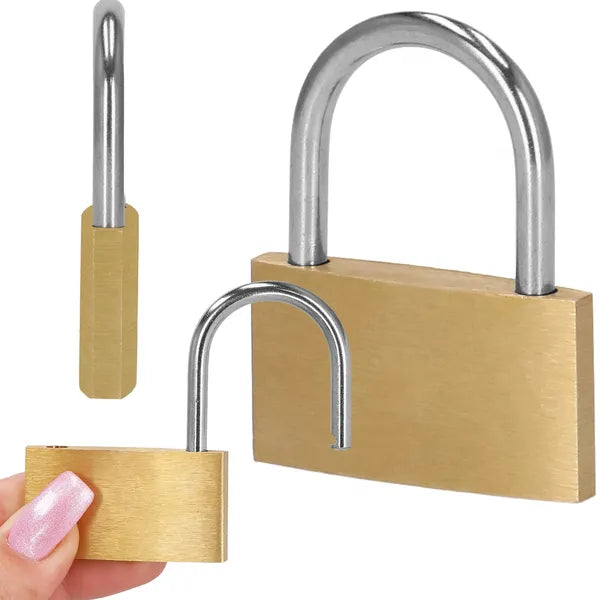Springos arany színű fém lakat 26x47 mm, 2 kulccsal