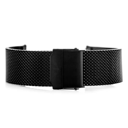 Fekete acél óraszíj biztonsági csattal, 18 mm