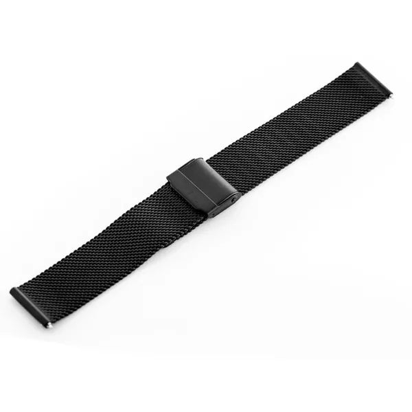 Fekete acél óraszíj biztonsági csattal, 18 mm