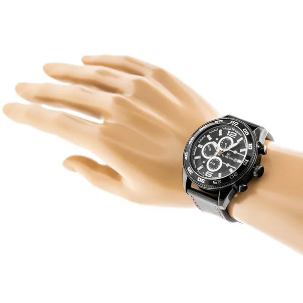 G. Rossi férfi kvarc karóra, fekete bőr szíj, 44 mm, dátum, 24h