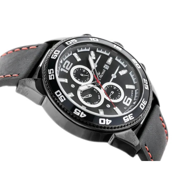 G. Rossi férfi kvarc karóra, fekete bőr szíj, 44 mm, dátum, 24h