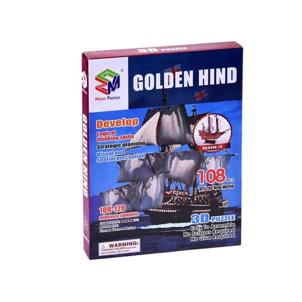 3D Golden Hind hajó puzzle, 108 db, 51×16×44,5 cm