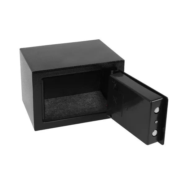 Elektronikus kódszéf kulcsos, fekete acél 23×17,5×17 cm falra szerelhető