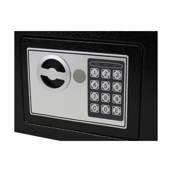Elektronikus kódszéf kulcsos, fekete acél 23×17,5×17 cm falra szerelhető
