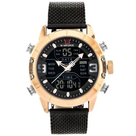 Naviforce férfi kvarc karóra 44 mm, fekete/rosegold, fémszíj, doboz