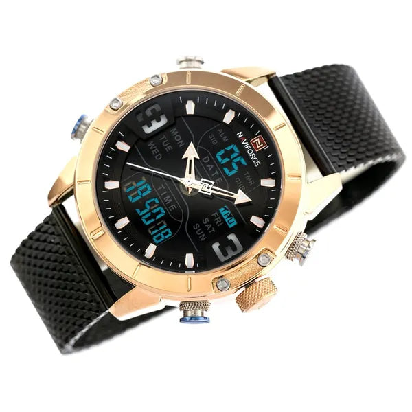 Naviforce férfi kvarc karóra 44 mm, fekete/rosegold, fémszíj, doboz
