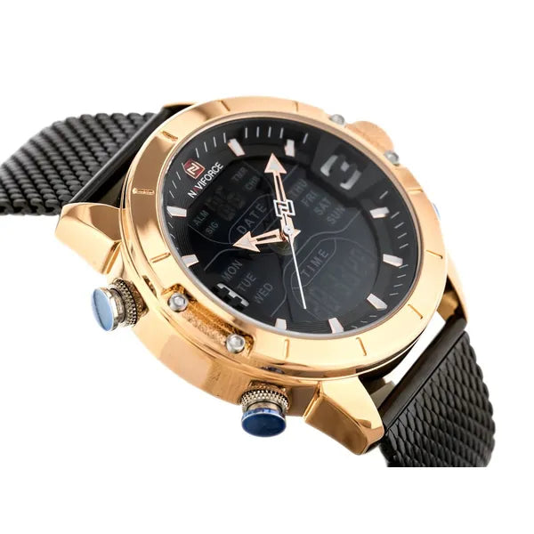 Naviforce férfi kvarc karóra 44 mm, fekete/rosegold, fémszíj, doboz
