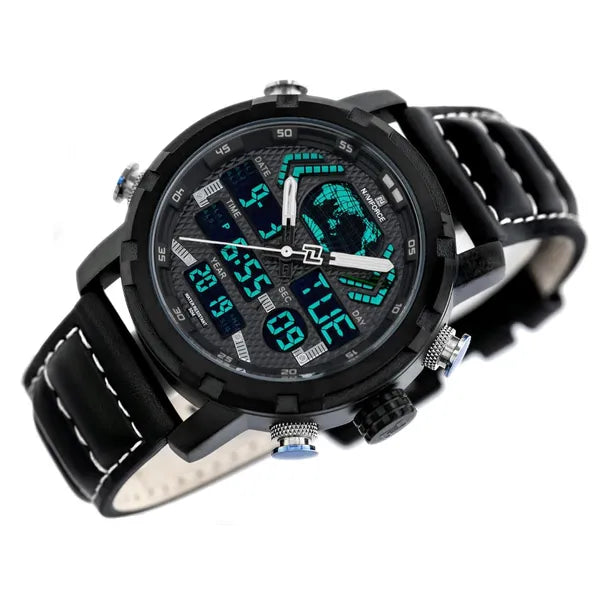 Naviforce NF9160 férfi karóra, fekete bőr, multifunkciós kronográf WR30