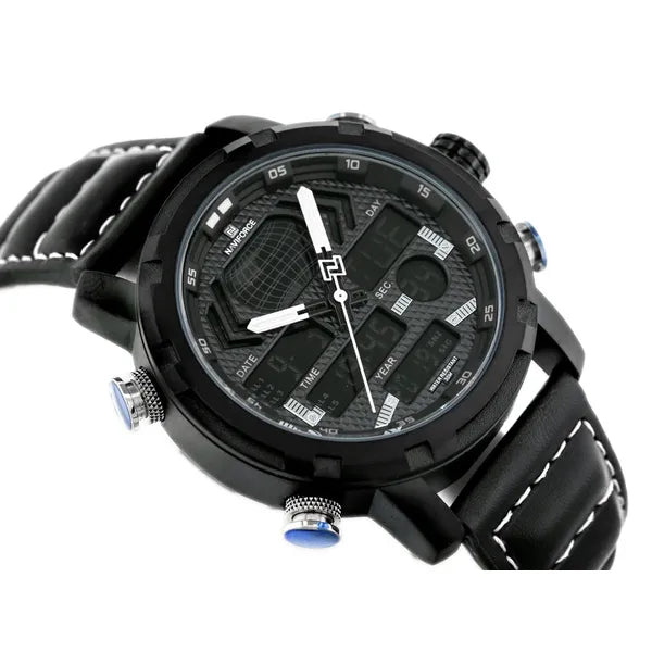 Naviforce NF9160 férfi karóra, fekete bőr, multifunkciós kronográf WR30