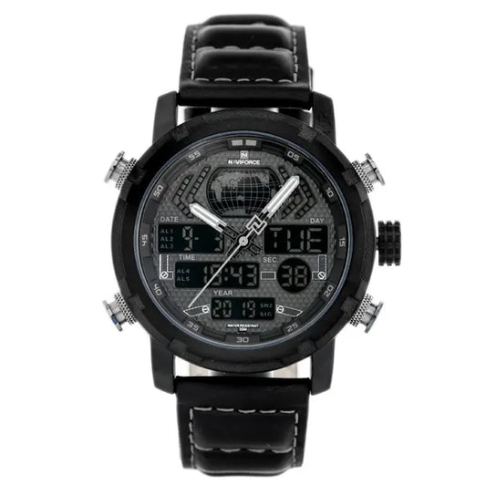 Naviforce NF9160 férfi kvarc karóra, fekete bőr szíj, WR30