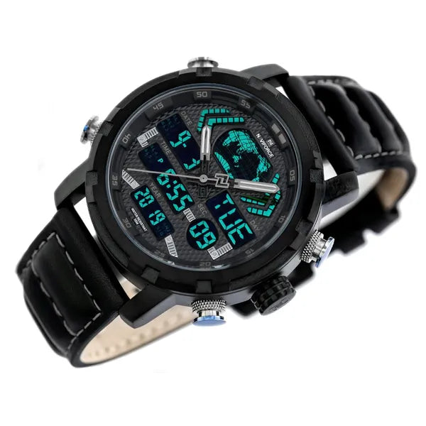 Naviforce NF9160 férfi kvarc karóra, fekete bőr szíj, WR30