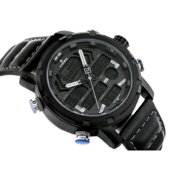 Naviforce NF9160 férfi kvarc karóra, fekete bőr szíj, WR30