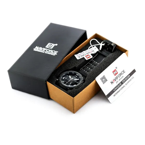 Naviforce NF9160 férfi kvarc karóra, fekete bőr szíj, WR30