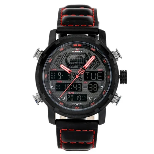 Naviforce NF9160 férfi karóra, fekete bőr, quartz stopper, WR30, dobozzal