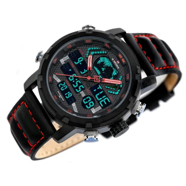 Naviforce NF9160 férfi karóra, fekete bőr, quartz stopper, WR30, dobozzal