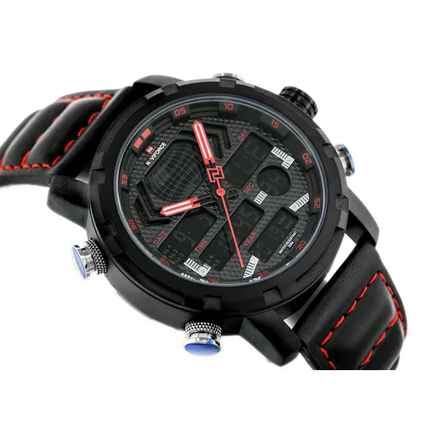 Naviforce NF9160 férfi karóra, fekete bőr, quartz stopper, WR30, dobozzal