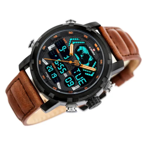 Naviforce NF9160 férfi karóra, quartz, fekete számlap, barna bőrszíj