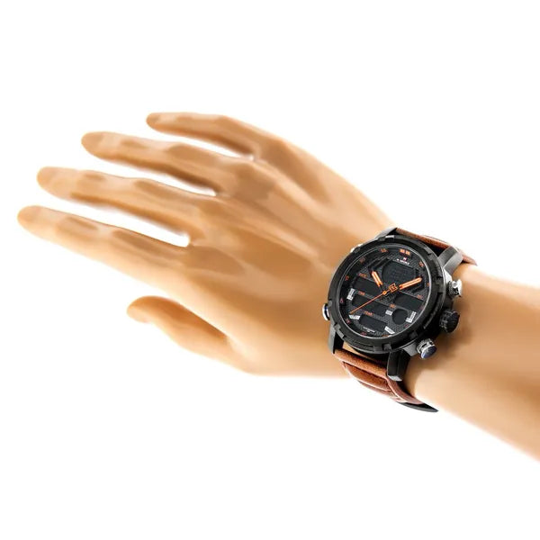 Naviforce NF9160 férfi karóra, quartz, fekete számlap, barna bőrszíj