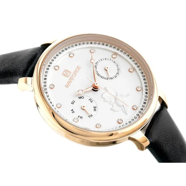 Naviforce női kvarc karóra rosegold tokkal, ezüst számlap, fekete bőrszíj