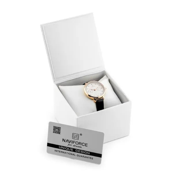 Naviforce női kvarc karóra rosegold tokkal, ezüst számlap, fekete bőrszíj