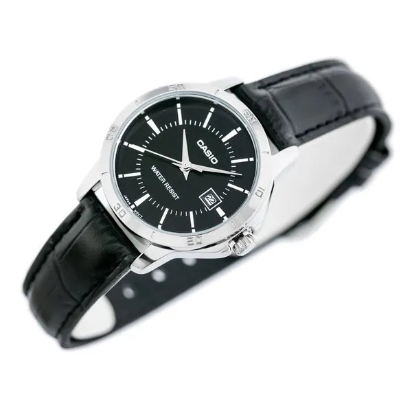 Casio női karóra LTP-V004L-1A, fekete számlap, bőr szíj, WR30