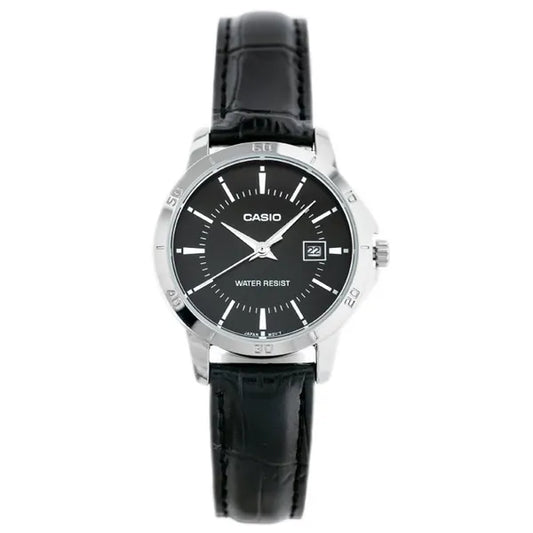 Casio női karóra LTP-V004L-1A, fekete számlap, bőr szíj, WR30