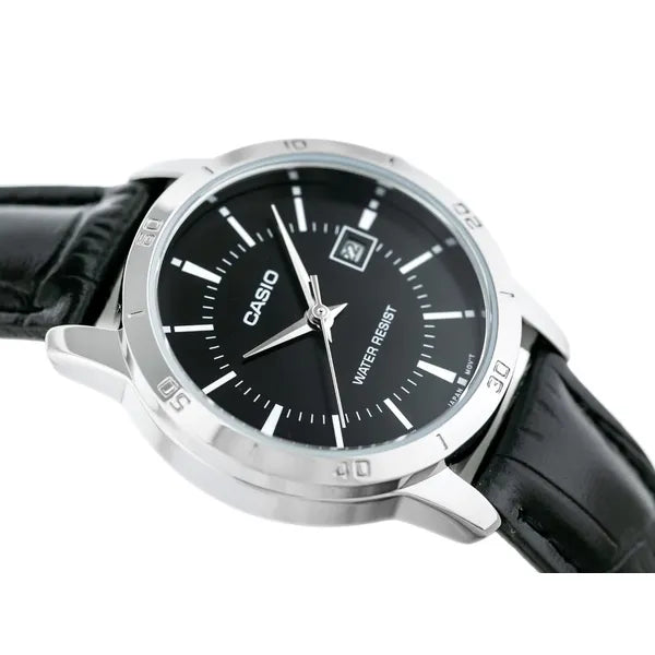 Casio női karóra LTP-V004L-1A, fekete számlap, bőr szíj, WR30