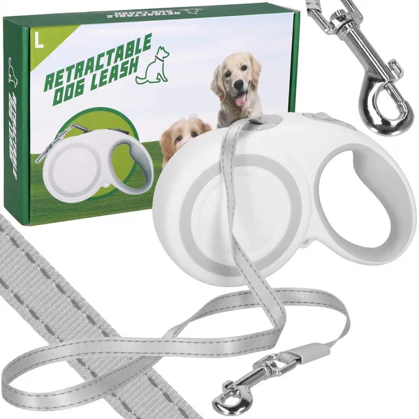 Automata kutyapóráz 5 m, max 50 kg, fehér-szürke ABS ház