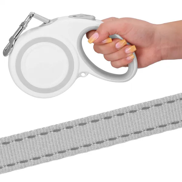 Automata kutyapóráz 5 m, max 50 kg, fehér-szürke ABS ház