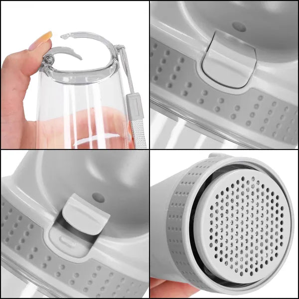 Utazó kutya vizespalack szűrővel, 350 ml, szürke/átlátszó