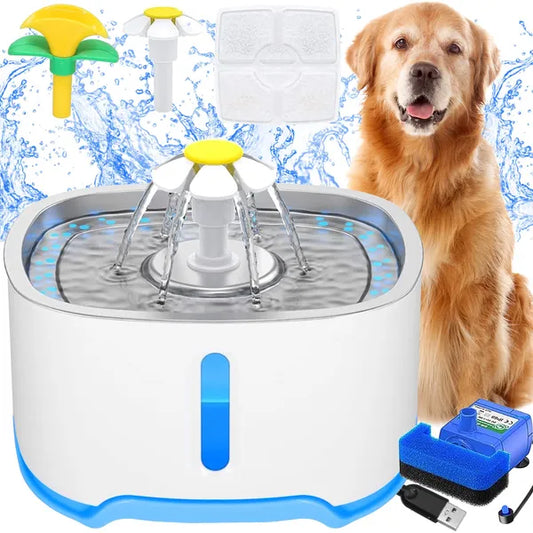 Állat itatókút 2,5 L, LED, USB, csendes szivattyú, fehér