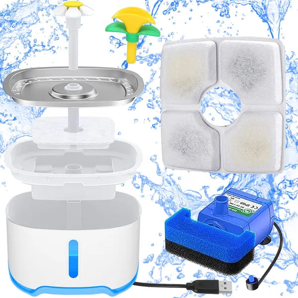 Állat itatókút 2,5 L, LED, USB, csendes szivattyú, fehér