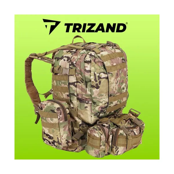 45 literes vízálló camo taktikai hátizsák, MOLLE rendszerrel, 3 levehető zsebbel