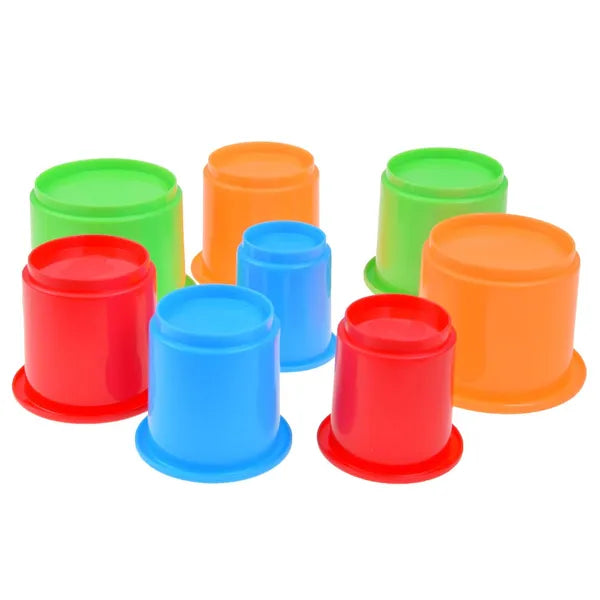 8 darabos színes műanyag toronypohár készlet, 6–10 cm