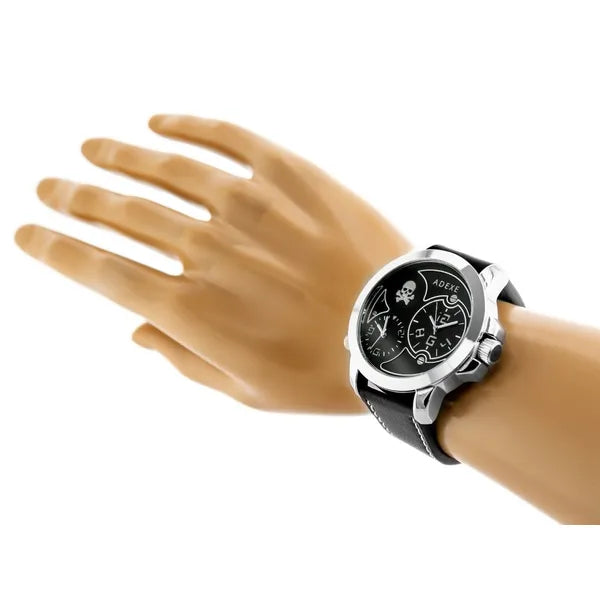 Adexe férfi kvarc karóra 42mm, fekete számlap, fekete textil szíj