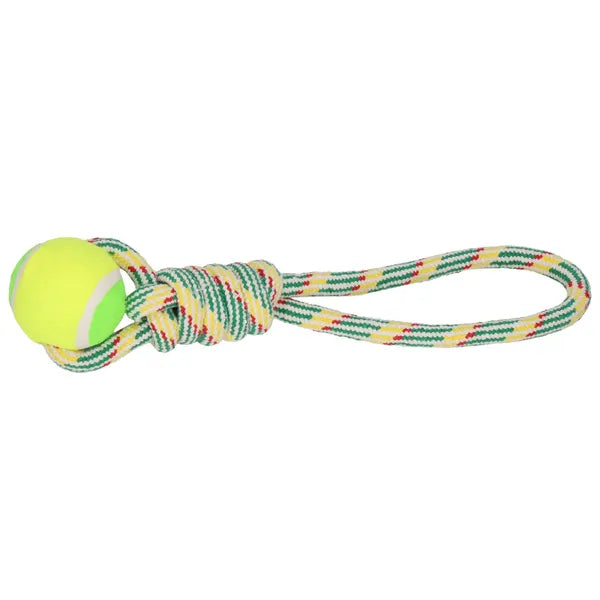 Kutya húzójáték labdával, pamut kötél 35 cm, zöld-sárga