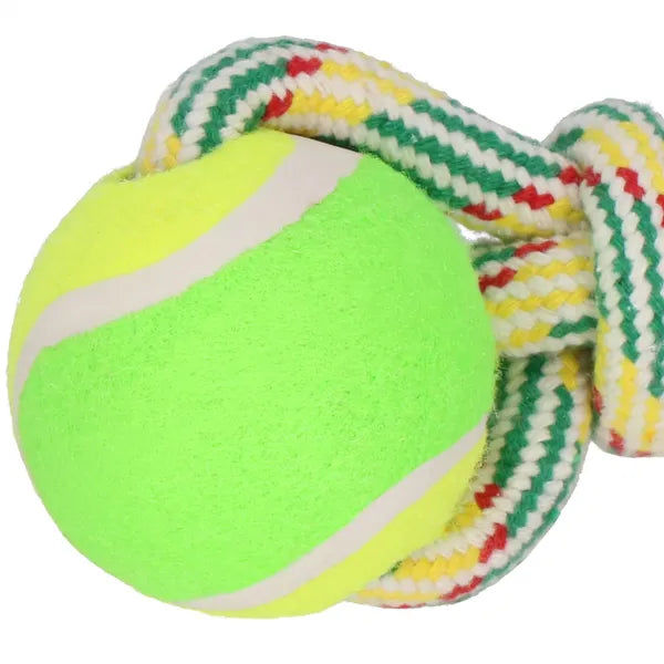 Kutya húzójáték labdával, pamut kötél 35 cm, zöld-sárga