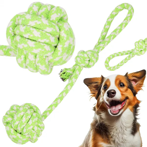 Pamut kutyahúzó és labdajáték 38 cm, világoszöld/fehér