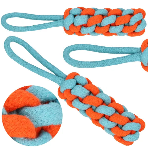 Springos kutyajáték pamut fonott kötél 29 cm, kék/narancs