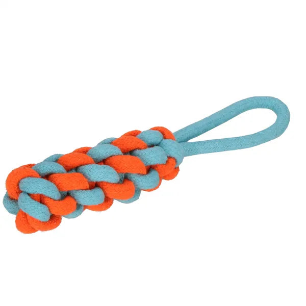 Springos kutyajáték pamut fonott kötél 29 cm, kék/narancs