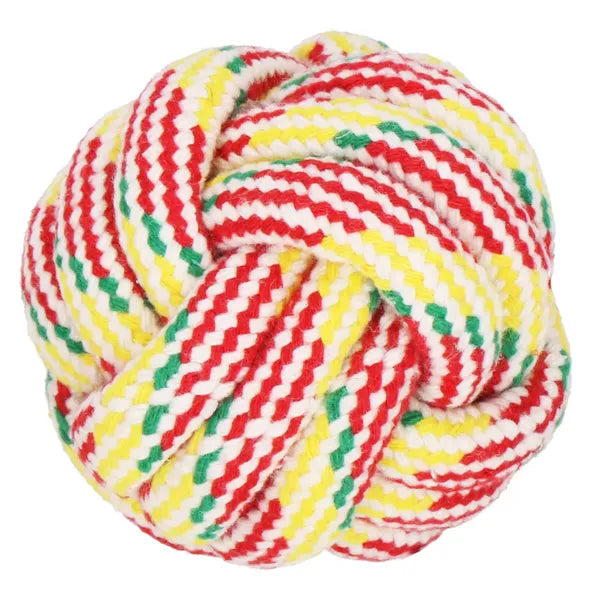 Pamut kötél labdás kutyajáték, 8 cm, színes